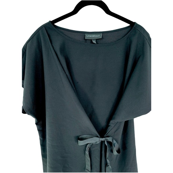 Lane Bryant Shirt Short Sleeve Blouse Black Ties In Front With Ribbon Size 14/16 - Picture 5 of 10